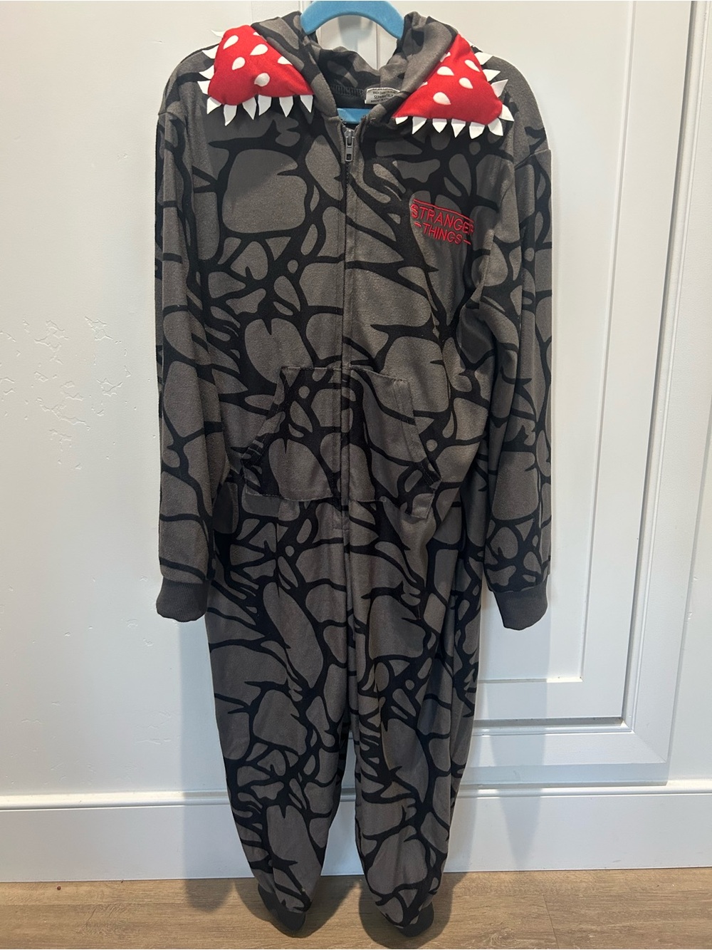 Kids Stranger Things Demegrogon Onesie with Red Hood Details